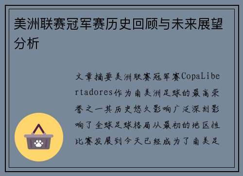 美洲联赛冠军赛历史回顾与未来展望分析