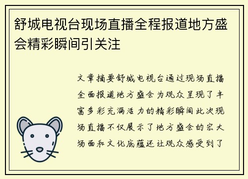 舒城电视台现场直播全程报道地方盛会精彩瞬间引关注
